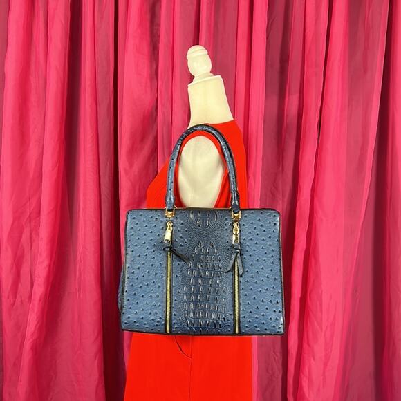 Unbranded large blue croc embossed faux leather convertible shoulder handbag - Picture 3 of 15